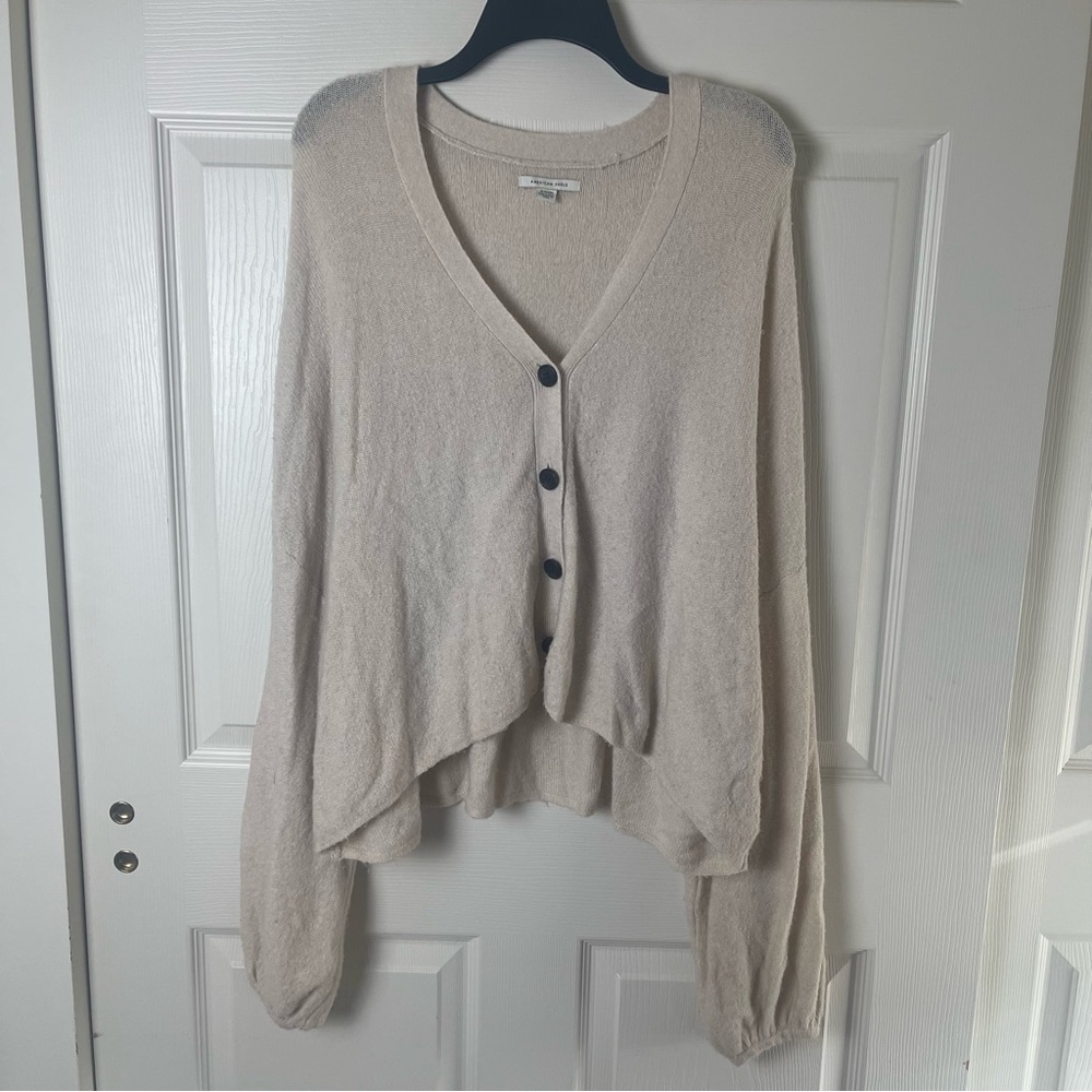 American Eagle Outfitters Cream V-Neck Cardigan